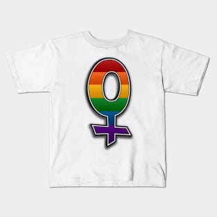 Halftone Lesbian Pride Female Gender Symbol with Rainbow Flag Background Kids T-Shirt